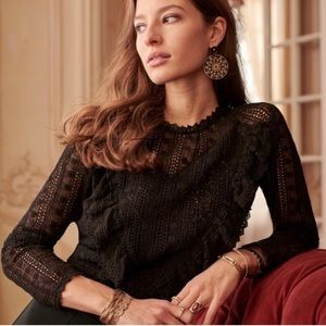 Sezane Madeleine Black Lace Blouse size 34 US 2